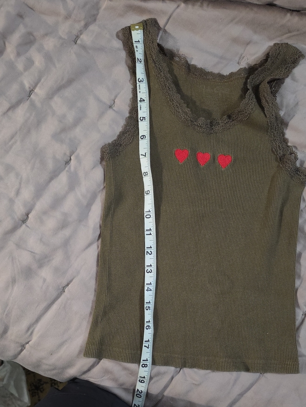 Girls' Brown Ribbed Tank Top with Red Heart Embroidery - Picture 6 of 6